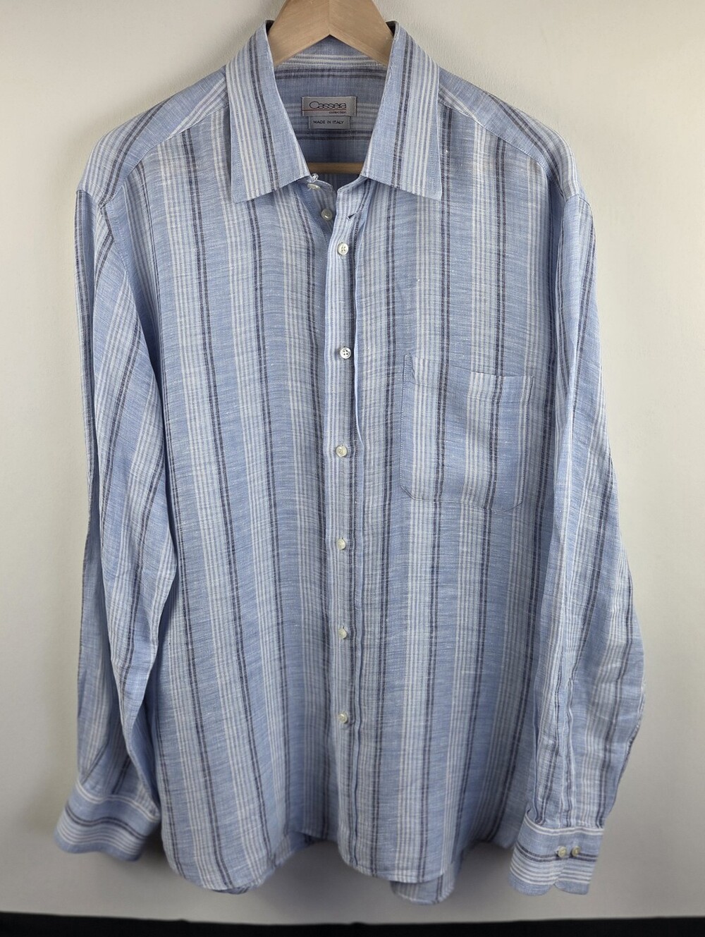 Cassera Italy Shirt Mens Large Multicolor Long Sleeve Button Up Striped Linen